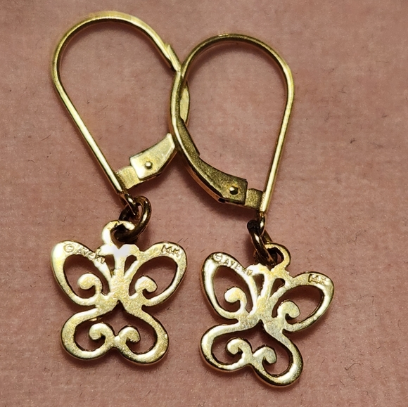 James Avery Retired 14K Gold Butterfly Dangle Lever Back Earrings RARE Gift - Picture 3 of 9
